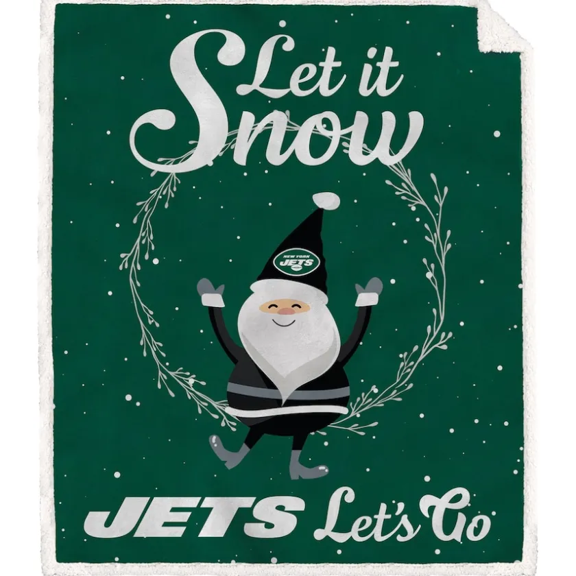 Holiday Items|Holiday Decorations^New York Jets 50'' X 60'' Let It Snow Sherpa Flannel Fleece Blanket