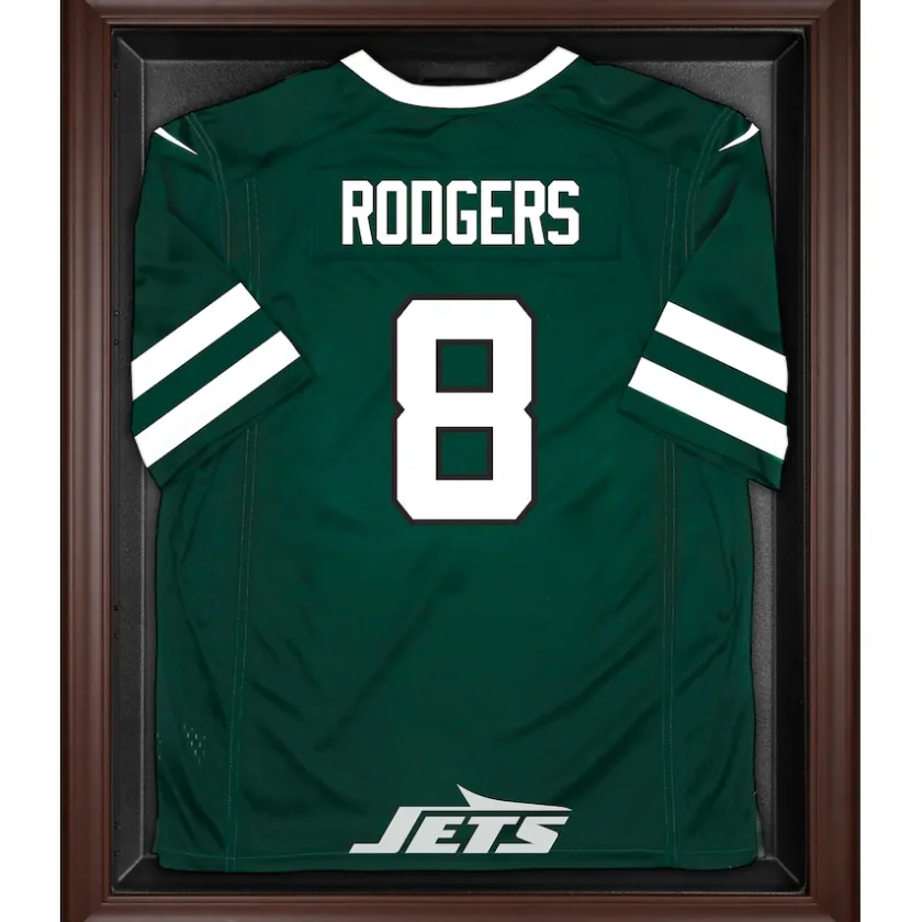 Display Cases^New York Jets Brown Framed Logo Jersey Display Case