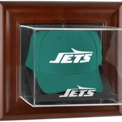 Display Cases^New York Jets Brown Framed Wall-Mounted Logo Cap Display Case