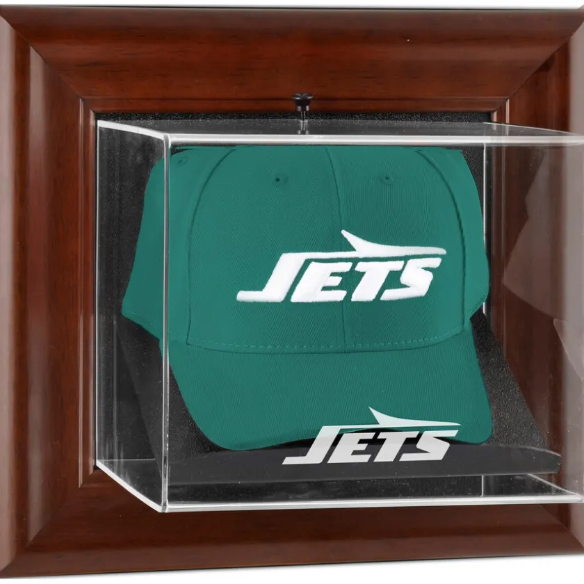 Display Cases^New York Jets Brown Framed Wall-Mounted Logo Cap Display Case