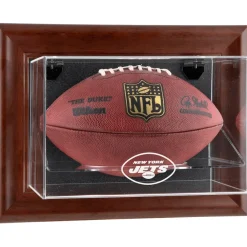 Display Cases^New York Jets Brown Framed Wall-Mountable Football Display Case