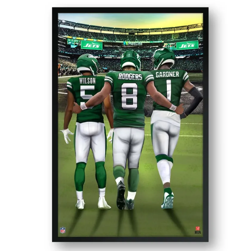 Wall Art|Wall Art^New York Jets Framed 14" X 20" Three-Player Art Print