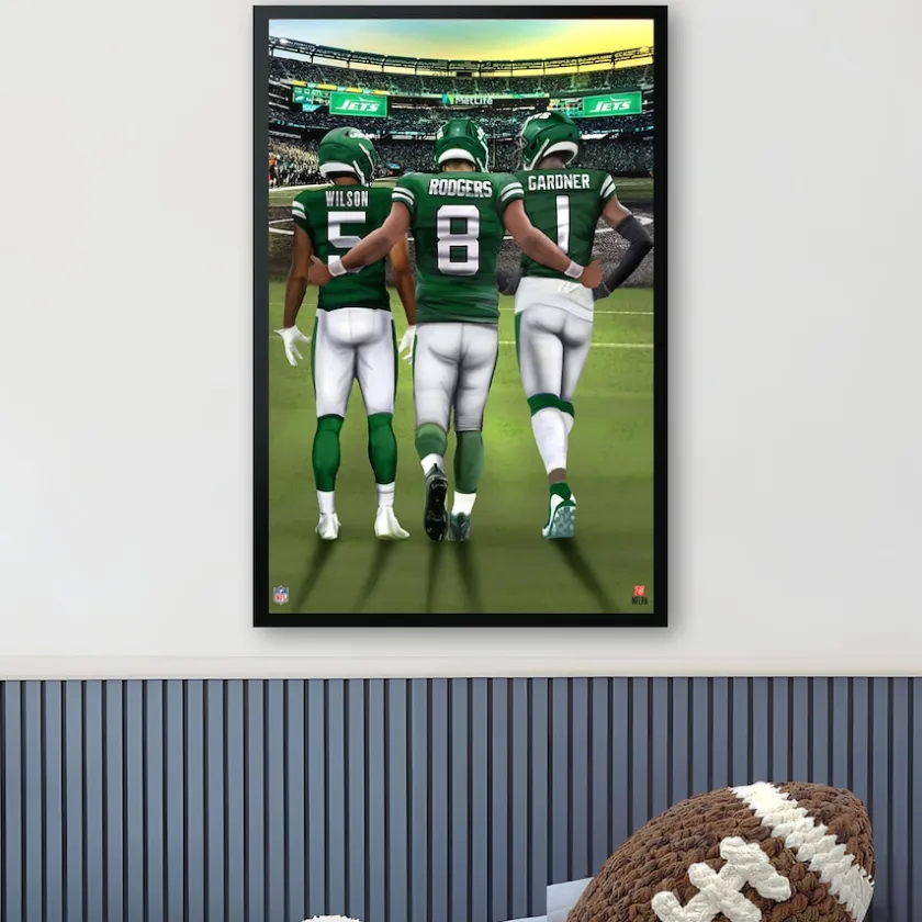 Wall Art|Wall Art^New York Jets Framed 14" X 20" Three-Player Art Print