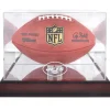 Display Cases^New York Jets Mahogany Football Logo Display Case With Mirror Back