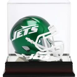 Display Cases^New York Jets Mahogany Logo Mini Helmet Display Case