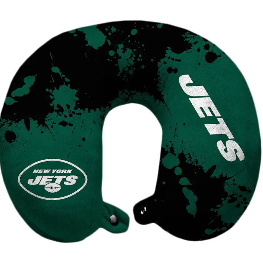 School Supplies|Travel^New York Jets Splatter Polyester Snap Closure Travel Pillow - Green