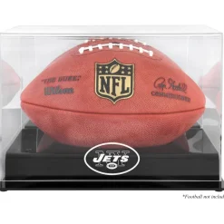 Display Cases^New York Jets Throwback Logo 1998 - 2018 Black Base Football Display Case