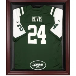 Display Cases^New York Jets Throwback Logo 1998 - 2018 Mahogany Frame Jersey Display Case