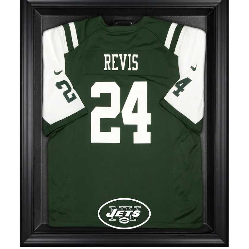 Display Cases^New York Jets Throwback Logo 1998 - 2018 Black Frame Jersey Display Case