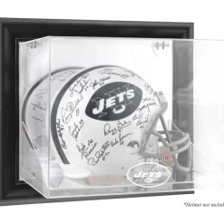 Display Cases^New York Jets Throwback Logo 1998 - 2018 Black Framed Wall-Mountable Helmet Display