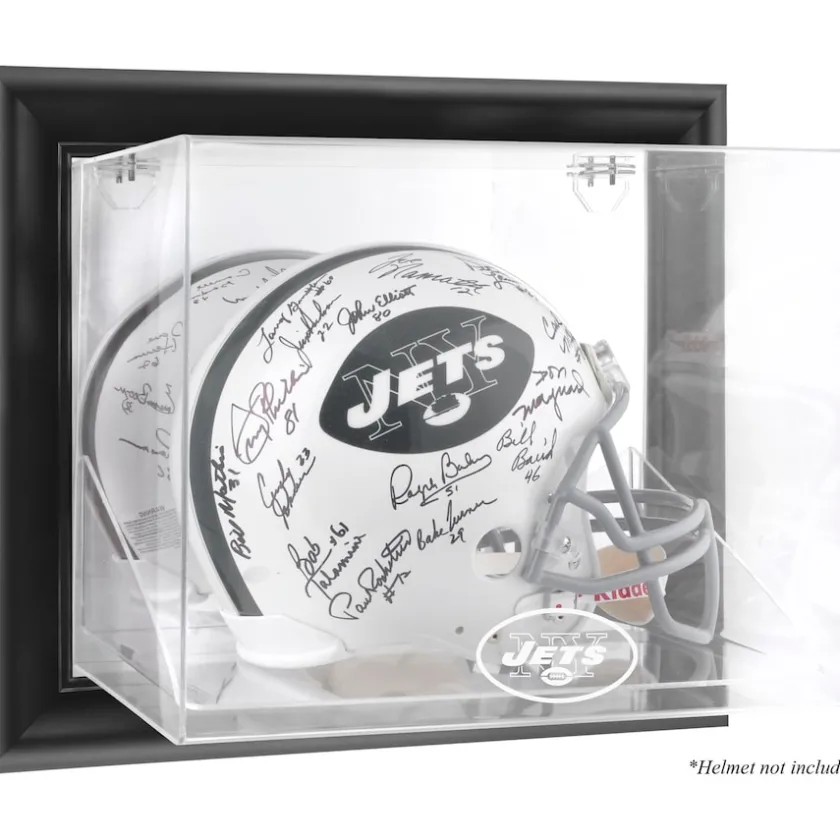 Display Cases^New York Jets Throwback Logo 1998 - 2018 Black Framed Wall-Mountable Helmet Display