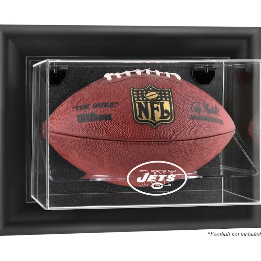 Display Cases^New York Jets Throwback Logo 1998 - 2018 Black Framed Wall-Mountable Football Logo Display Case