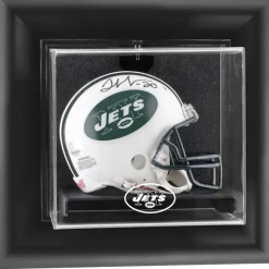 Display Cases^New York Jets Throwback Logo 1998 - 2018 Black Framed Wall-Mountable Mini Helmet Display Case