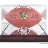 Display Cases^New York Jets Throwback Logo 1998 - 2018 Mahogany Football Logo Display Case With Mirror Back