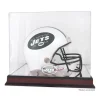 Display Cases^New York Jets Throwback Logo 1998 - 2018 Mahogany Helmet Logo Display Case With Mirror Back