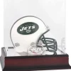 Display Cases^New York Jets Throwback Logo 1998 - 2018 Mahogany Logo Mini Helmet Display Case