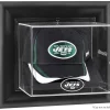 Display Cases^New York Jets Throwback Logo 1998 - 2018 Black Framed Wall-Mountable Cap Logo Display Case