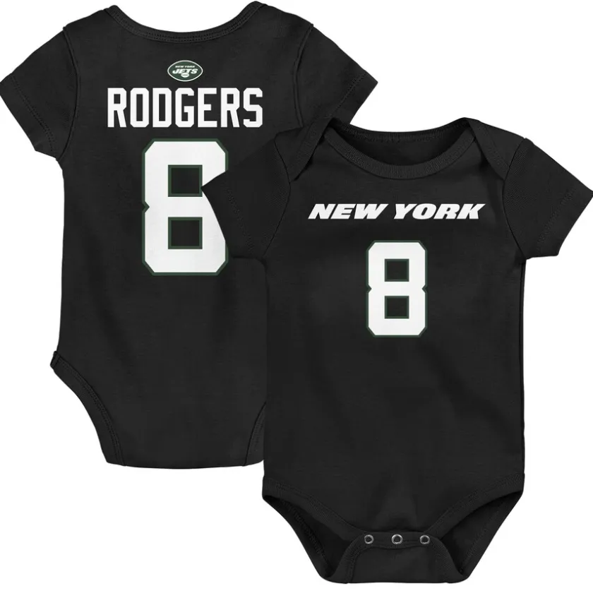 Rompers^New York Jets Newborn & Infant Aaron Rodgers Black Mainliner Player Name & Number Bodysuit