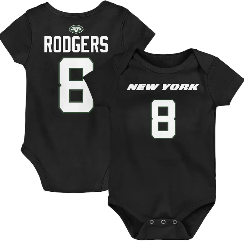 Rompers^New York Jets Newborn & Infant Aaron Rodgers Black Mainliner Player Name & Number Bodysuit