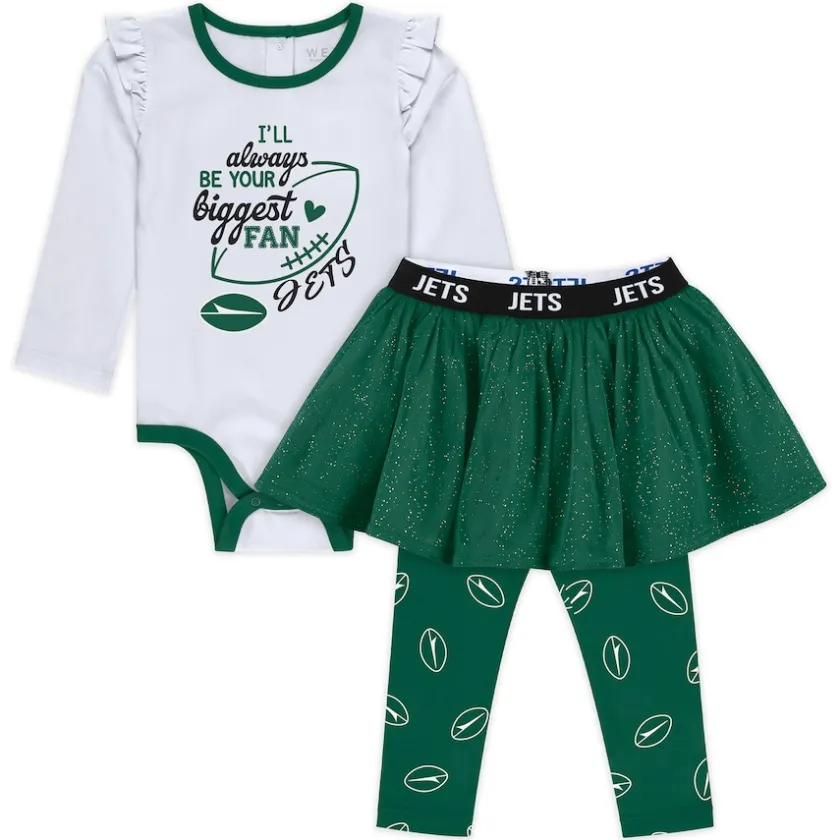 Rompers|Shorts & Pants^New York Jets Newborn & Infant WEAR By Erin Andrews Three-Piece Long Sleeve Bodysuit, Tutu And Sweatpants Set