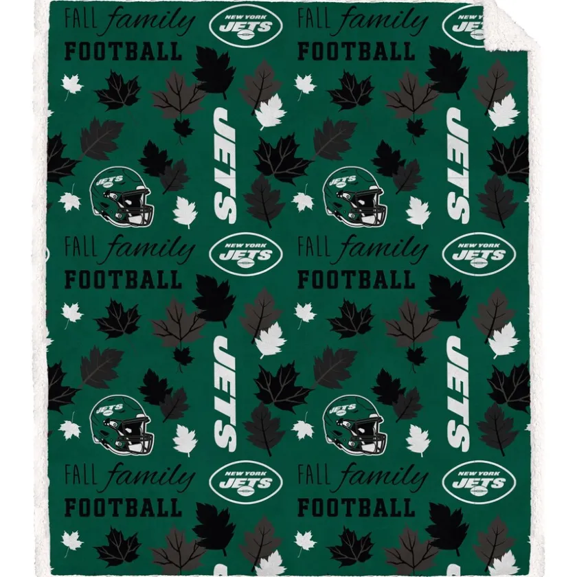Holiday Items|Holiday Decorations^New York Jets Pegasus 60" X 70" Fall, Family & Football Flannel Fleece Sherpa Blanket