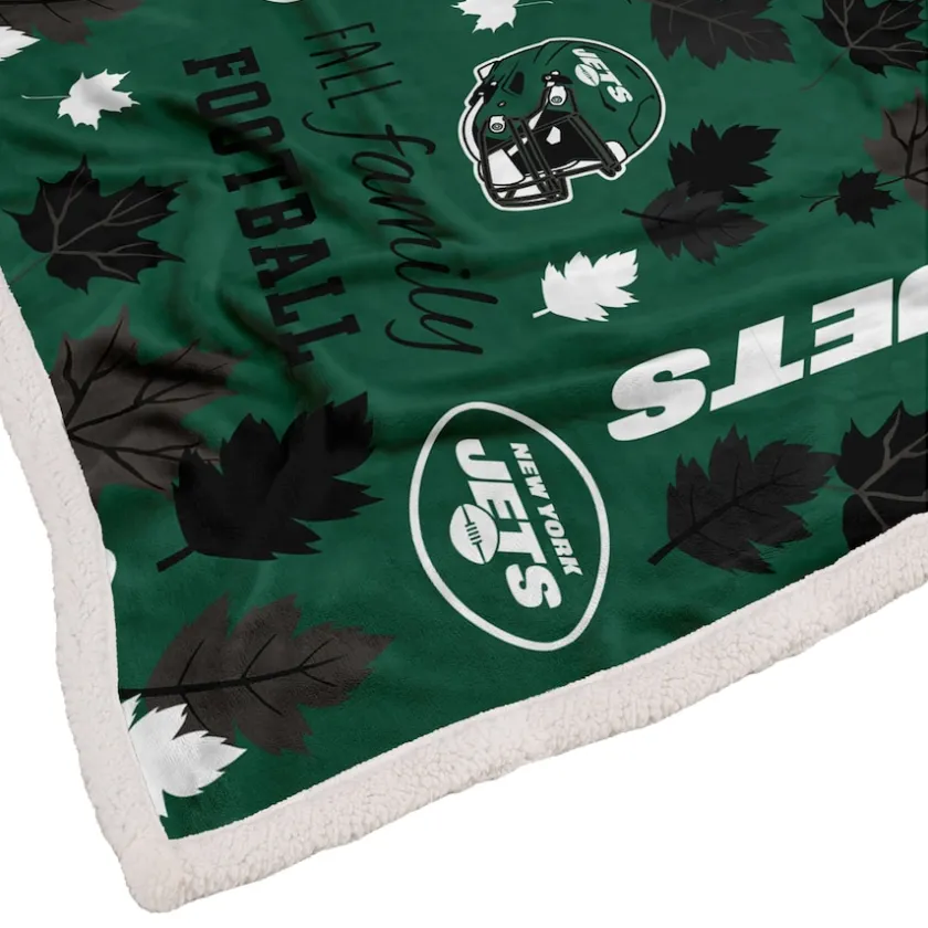 Holiday Items|Holiday Decorations^New York Jets Pegasus 60" X 70" Fall, Family & Football Flannel Fleece Sherpa Blanket