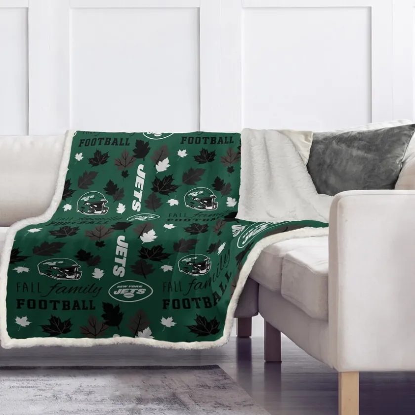 Holiday Items|Holiday Decorations^New York Jets Pegasus 60" X 70" Fall, Family & Football Flannel Fleece Sherpa Blanket