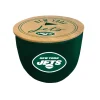 Game Room^New York Jets Pegasus 16oz. Script Circle Wood Top Ceramic Candle