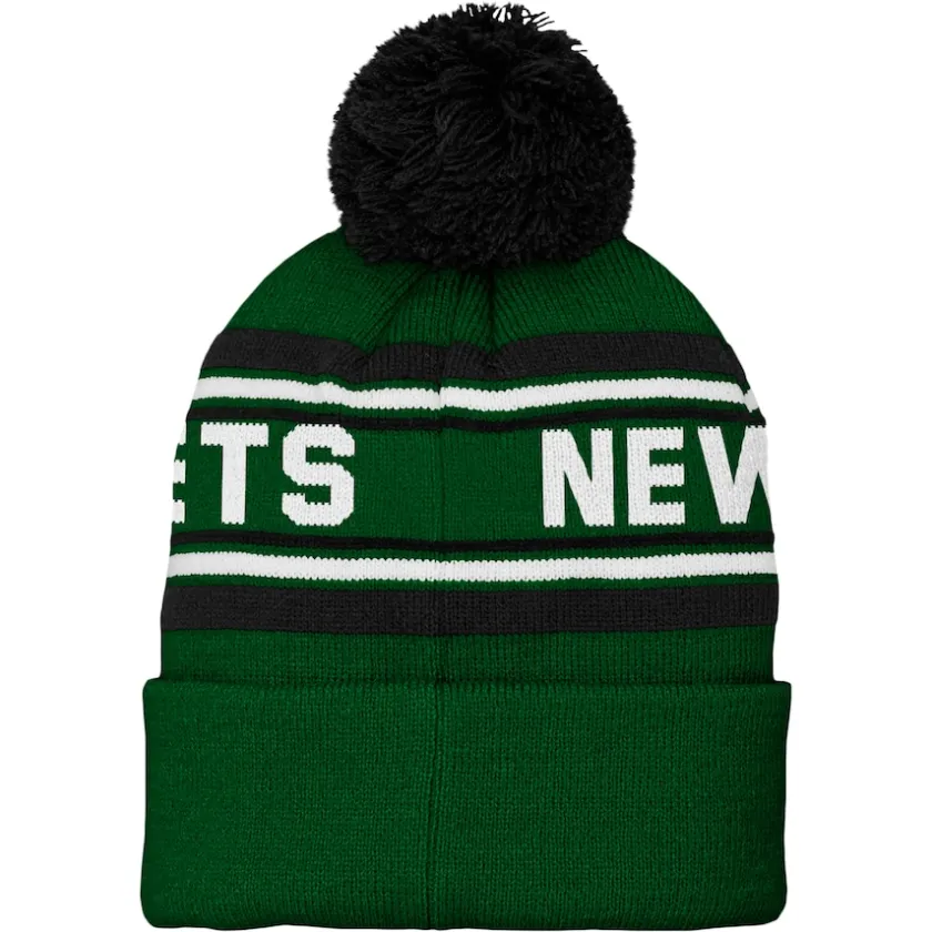 Hats|Kids^New York Jets Preschool Green Jacquard Cuffed Knit Hat With Pom
