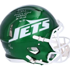 Autographed Items|Helmets^New York Jets Vinny Testaverde Autographed Riddell Speed Authentic Helmet With Monday Night Miracle Inscriptions - Limited Edition Of 12