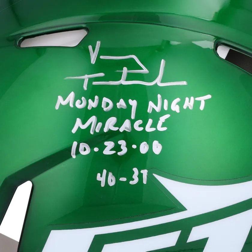Autographed Items|Helmets^New York Jets Vinny Testaverde Autographed Riddell Speed Authentic Helmet With Monday Night Miracle Inscriptions - Limited Edition Of 12