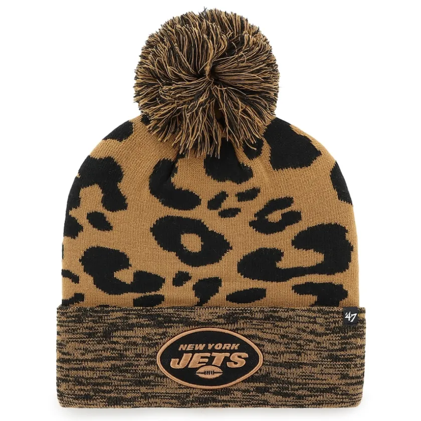 Hats|Women^New York Jets Women's '47 Brown Rosette Cuffed Knit Hat With Pom