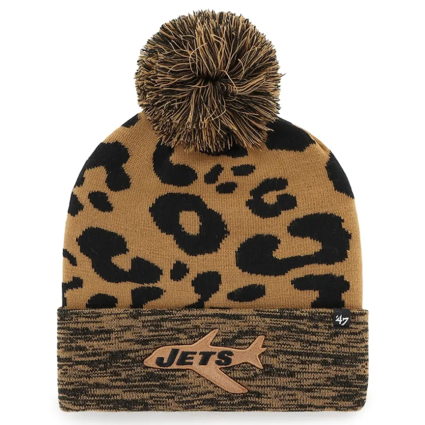 Hats|Women^New York Jets Women's '47 Brown Rosette Cuffed Knit Hat With Pom