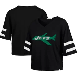 T-Shirts|Women^New York Jets Women's '47 Black Double Header Scout Cropped V-Neck T-Shirt