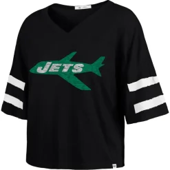 T-Shirts|Women^New York Jets Women's '47 Black Double Header Scout Cropped V-Neck T-Shirt
