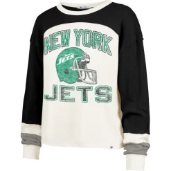 T-Shirts|Women^New York Jets Women's '47 Cream Double Header Curve Raglan Long Sleeve Crop Top