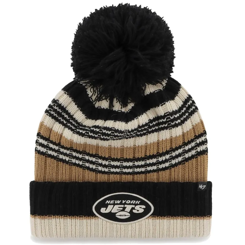 Hats|Women^New York Jets Women's '47 Natural Barista Cuffed Knit Hat With Pom