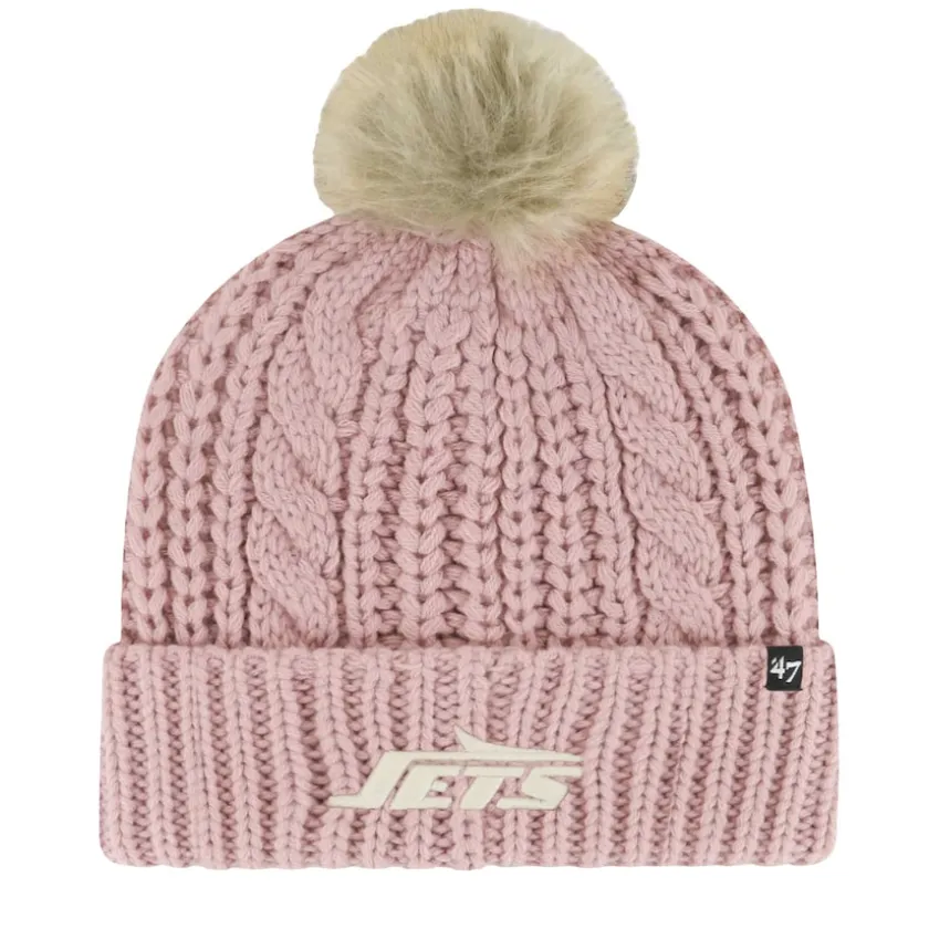 Hats|Women^New York Jets Women's '47 Pink Meeko Dusty Rose Cuffed Knit Hat With Pom