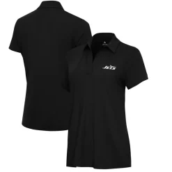 Polos^New York Jets Women's Antigua Black Era V-Neck Polo