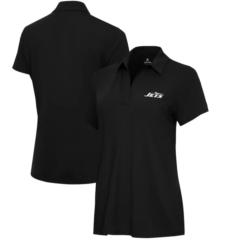 Polos^New York Jets Women's Antigua Black Era V-Neck Polo