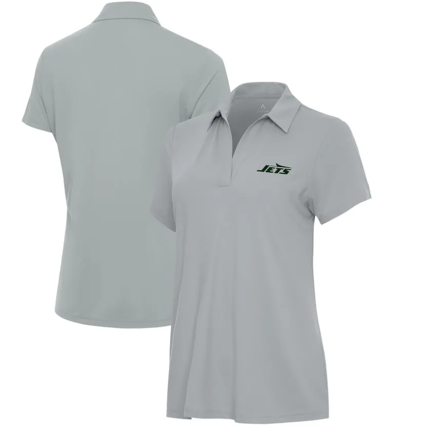 Polos^New York Jets Women's Antigua Gray Era V-Neck Polo
