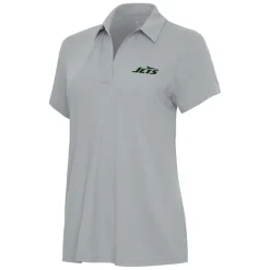 Polos^New York Jets Women's Antigua Gray Era V-Neck Polo
