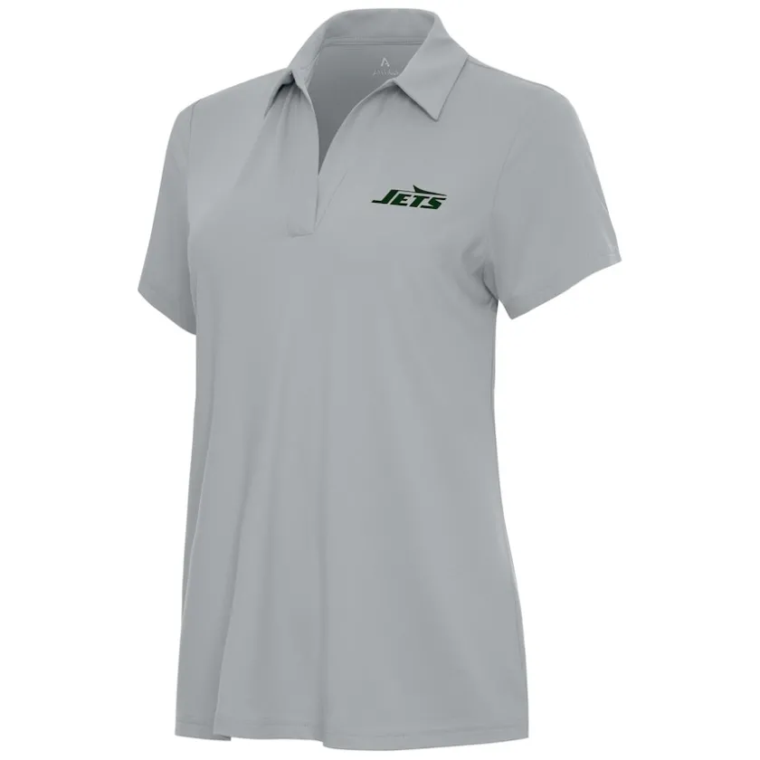 Polos^New York Jets Women's Antigua Gray Era V-Neck Polo