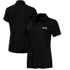 Polos^New York Jets Women's Antigua Heather Black Layout V-Neck Polo