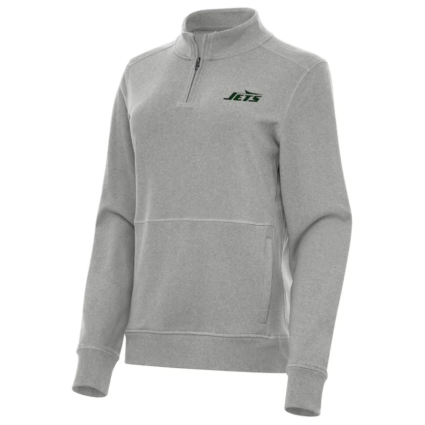 Jackets|Sweatshirts & Fleece^New York Jets Women's Antigua Heather Gray Crush Quarter-Zip Jacket