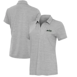 Polos^New York Jets Women's Antigua Heather Gray Layout V-Neck Polo