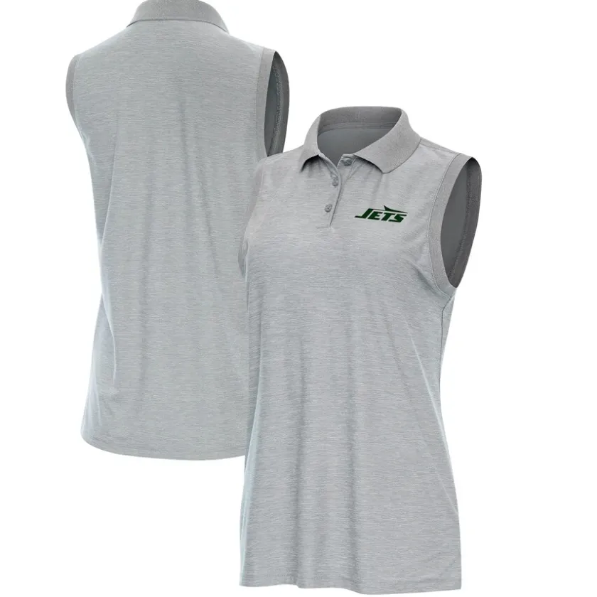 Polos^New York Jets Women's Antigua Heather Gray Recap Sleeveless Polo