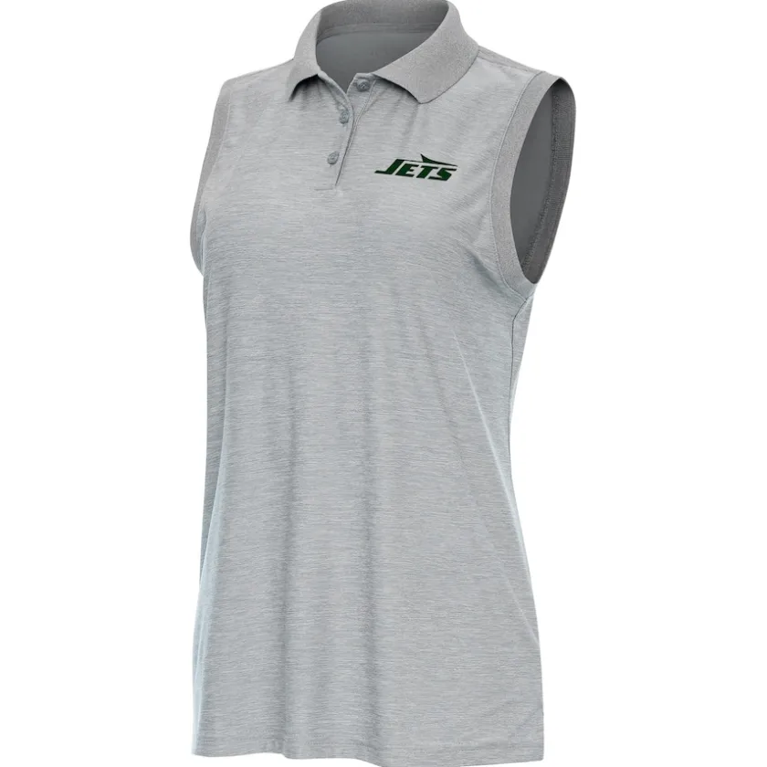 Polos^New York Jets Women's Antigua Heather Gray Recap Sleeveless Polo