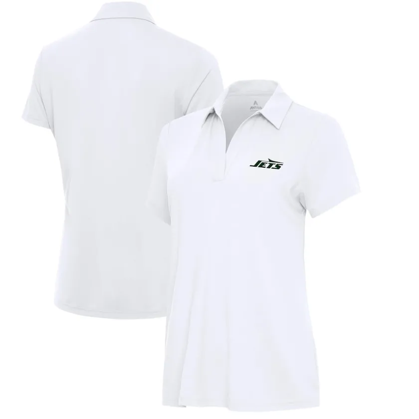 Polos^New York Jets Women's Antigua White Era V-Neck Polo
