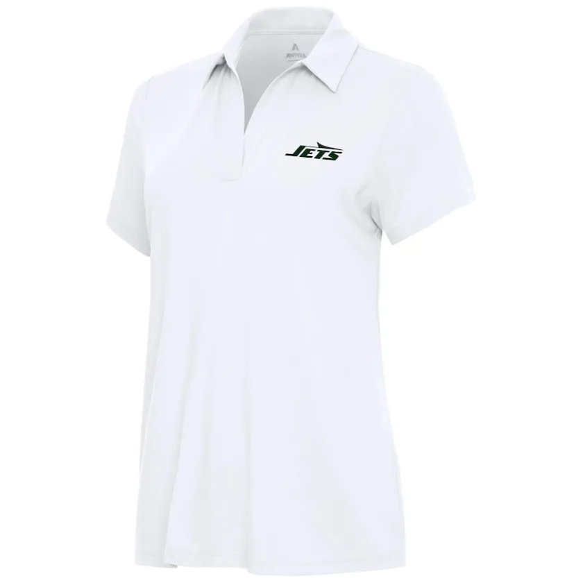 Polos^New York Jets Women's Antigua White Era V-Neck Polo